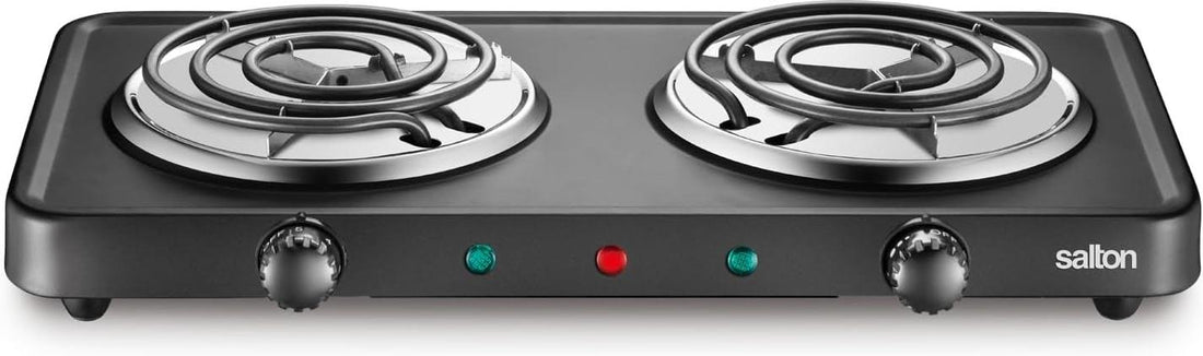 Salton - 7.4" Double Burner Black Portable Cooktop - HP1941