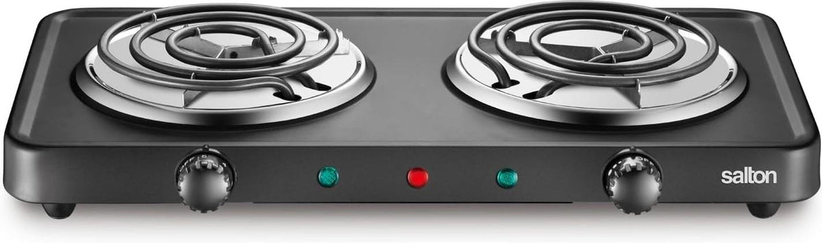 Salton - 7.4" Double Burner Black Portable Cooktop - HP1941