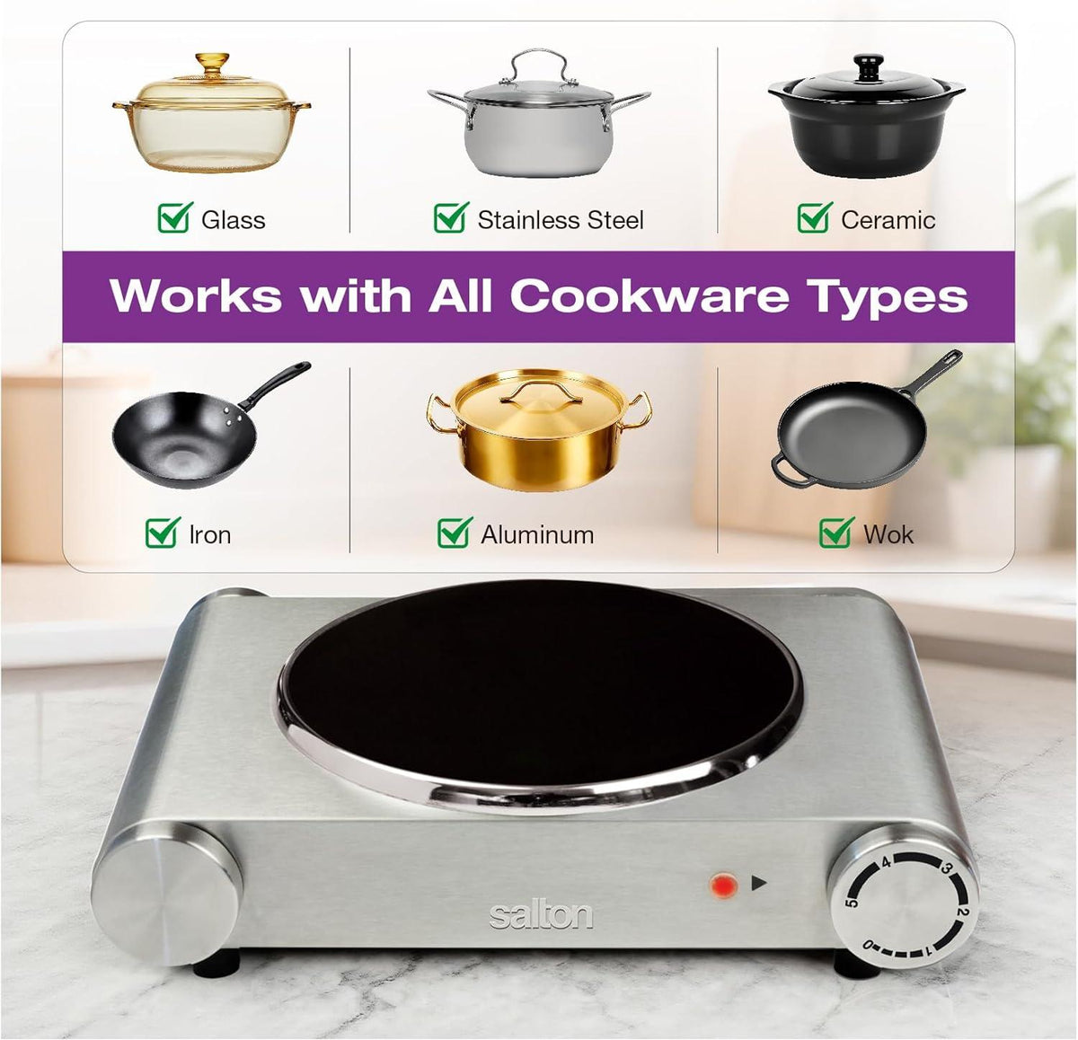 Salton - 7.4" Single Burner Portable Infrared Cooktop - HP1502