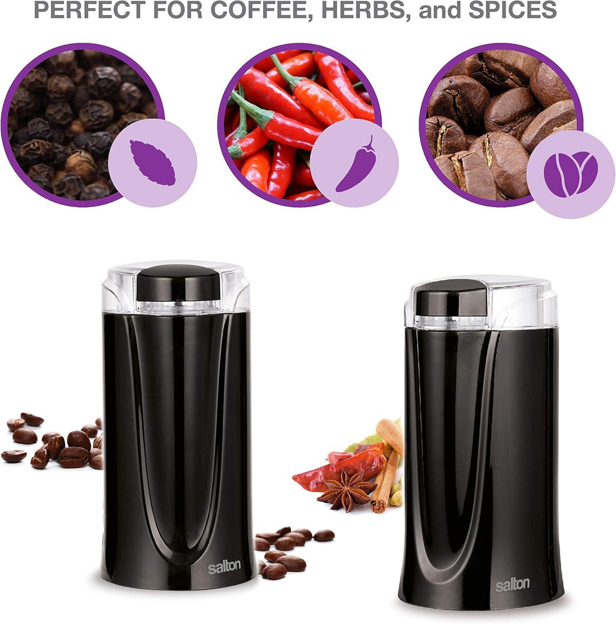 Salton - Coffee, Spice & Herb Black Electric Grinder - CG1990BK