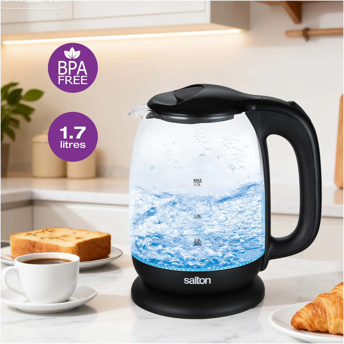 Salton - Cordless Electric 1.7 L Glass Kettle - GK2182
