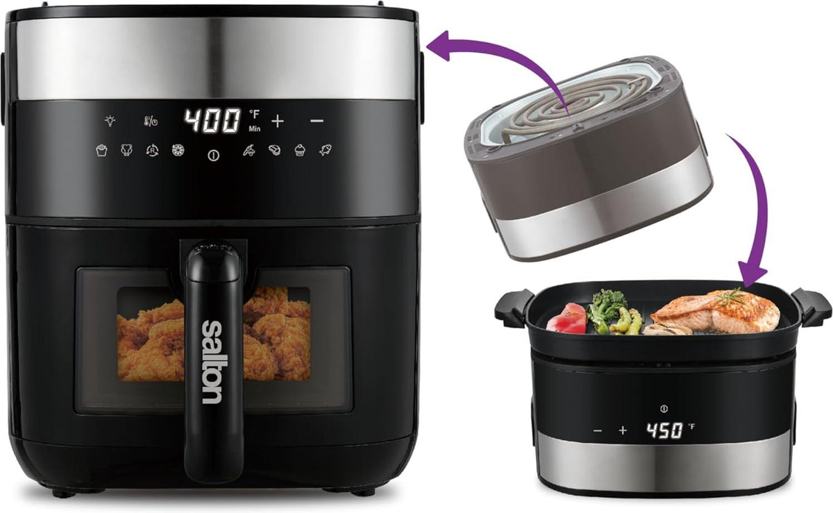 Salton - Flip and Cook 3-in-1 5.8 QT Air Fryer, Grill, & Dehydrator - AF2154