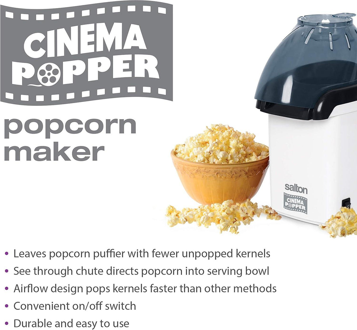 Salton - Hot Air Cinema Popper White Popcorn Maker - CP1750