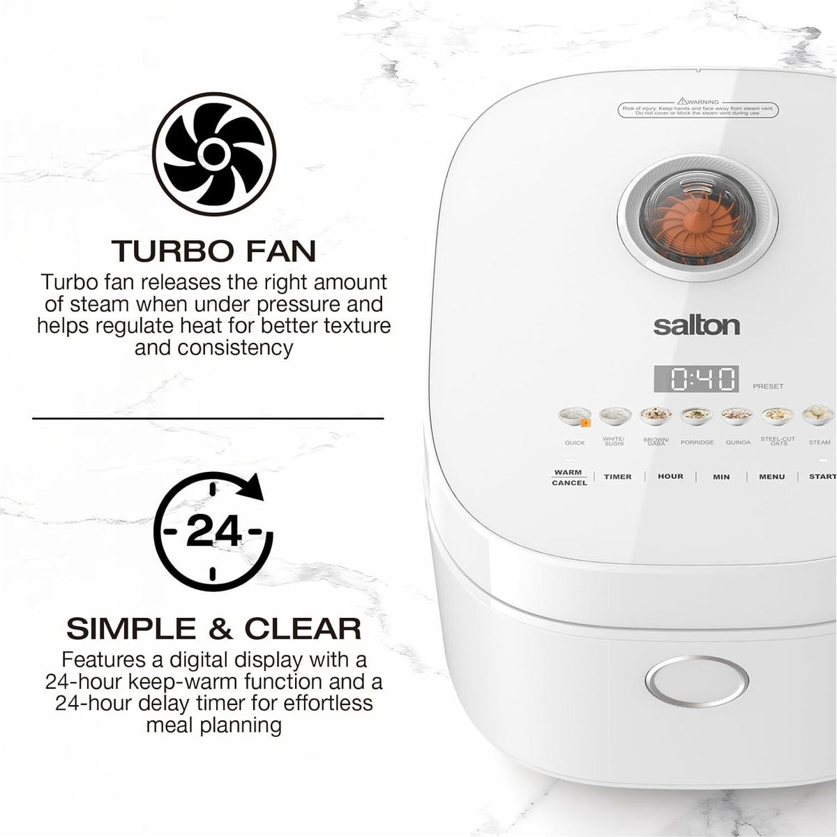 Salton - Multifunction 20 Cups Micom Rice Cooker - RC2129WH
