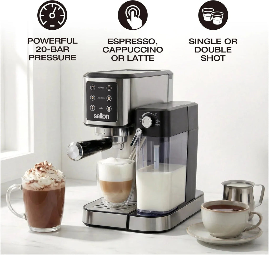 Salton - Stainless Steel 3-in-1 Digital Espresso, Capuccino & Latte Machine - EX2152