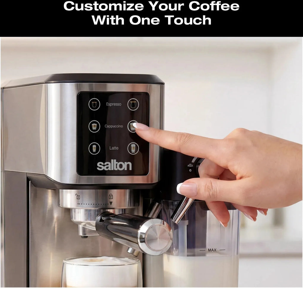 Salton - Stainless Steel 3-in-1 Digital Espresso, Capuccino & Latte Machine - EX2152