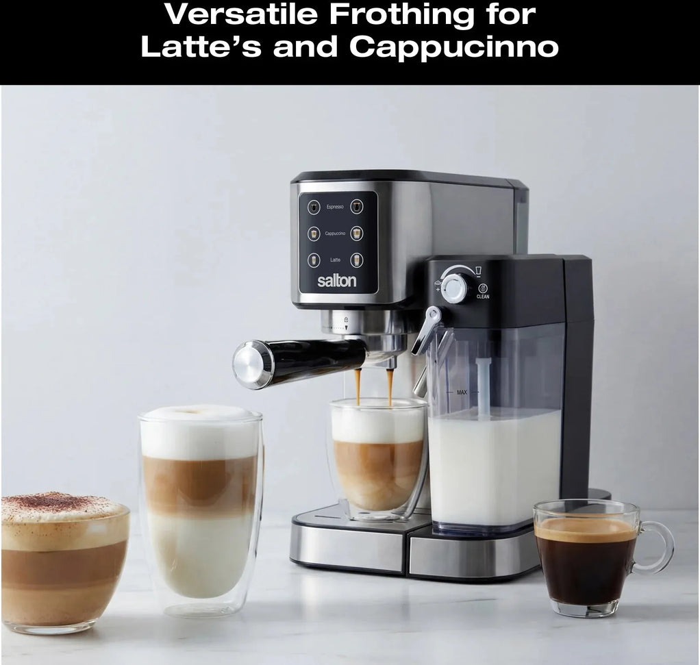 Salton - Stainless Steel 3-in-1 Digital Espresso, Capuccino & Latte Machine - EX2152