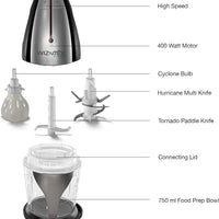 Salton - WizNMix All-in-One Black Food Processor, Chopper & Mini Blender - FP2102BK