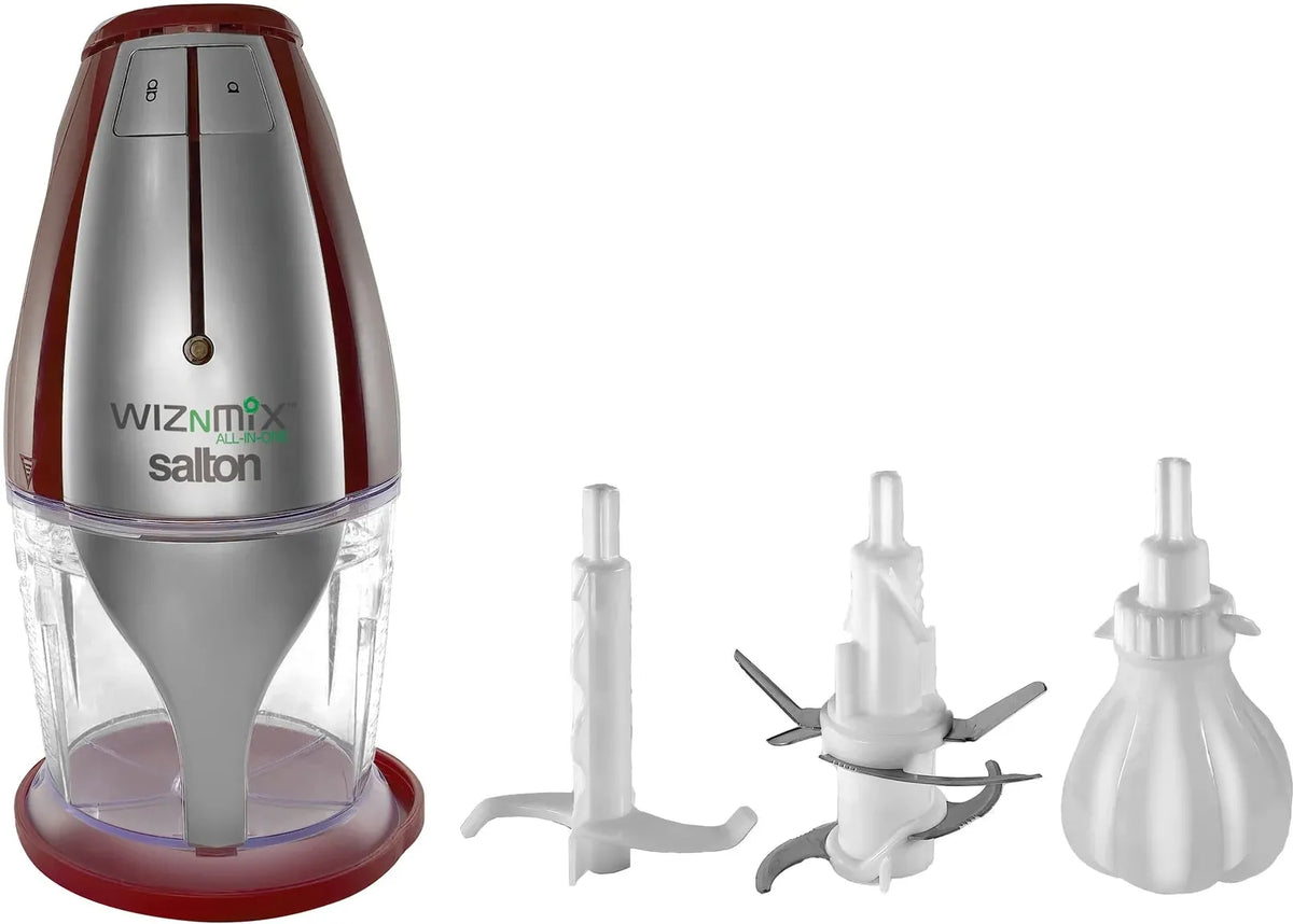 Salton - WizNMix All-in-One Red Food Processor, Chopper, Mini Blender - FP2102RD
