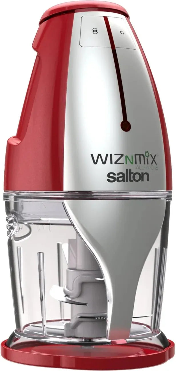 Salton - WizNMix All-in-One Red Food Processor, Chopper, Mini Blender - FP2102RD
