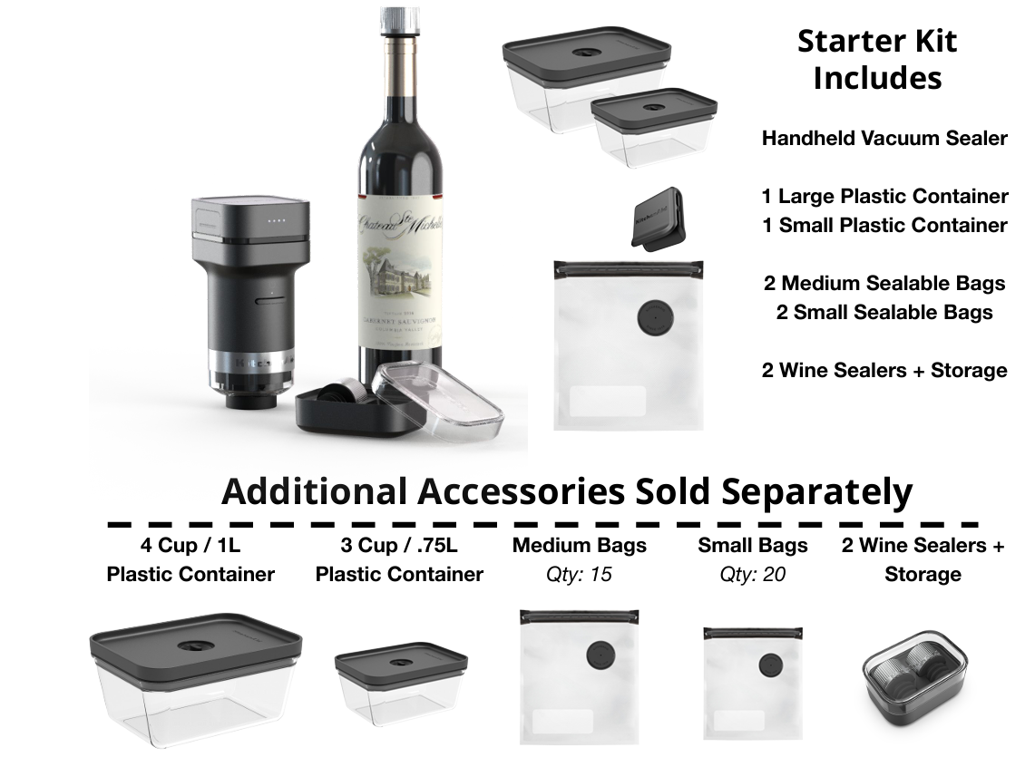 KitchenAid - Go™ Handheld Vacuum Sealer With Starter Kit & Accessories - KVSHR51BM