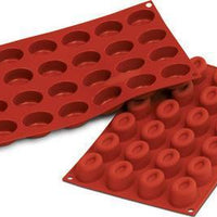 Silikomart - 1.6" x 1.1" x 0.78" Silicone 24 Compartment Small Oval Savarin Baking Mold - SF083