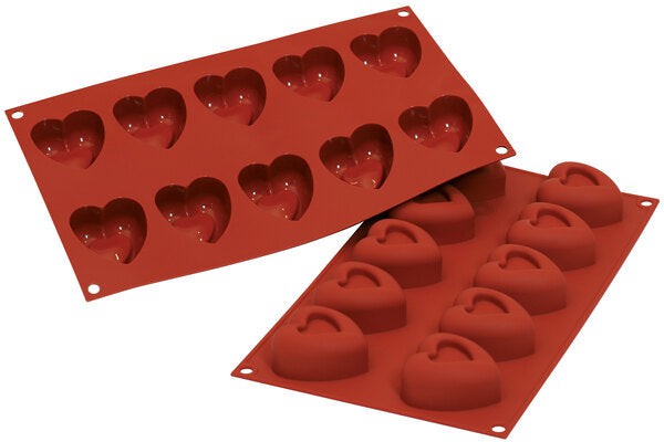 Silikomart - 1.9" x 2.1" x 1.1" Silicone 10 Compartment Medium Passion Baking Mold - SF088
