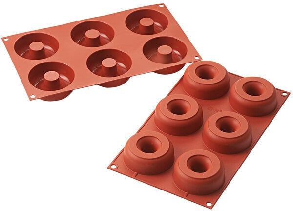 Silikomart - 2.9" x 0.9" x 1.1" Silicone #6 Compartment Donuts Baking Mold - SF170