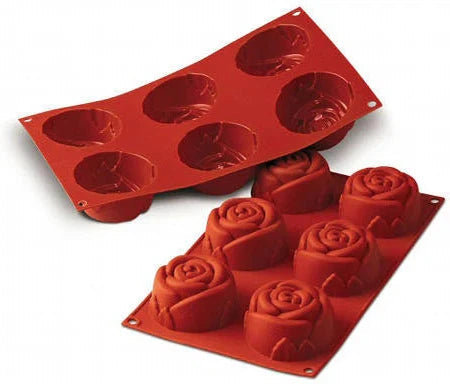 Silikomart - 2.9" x 1.5" Silicone 6 Compartment Rose Baking Mold - SF077