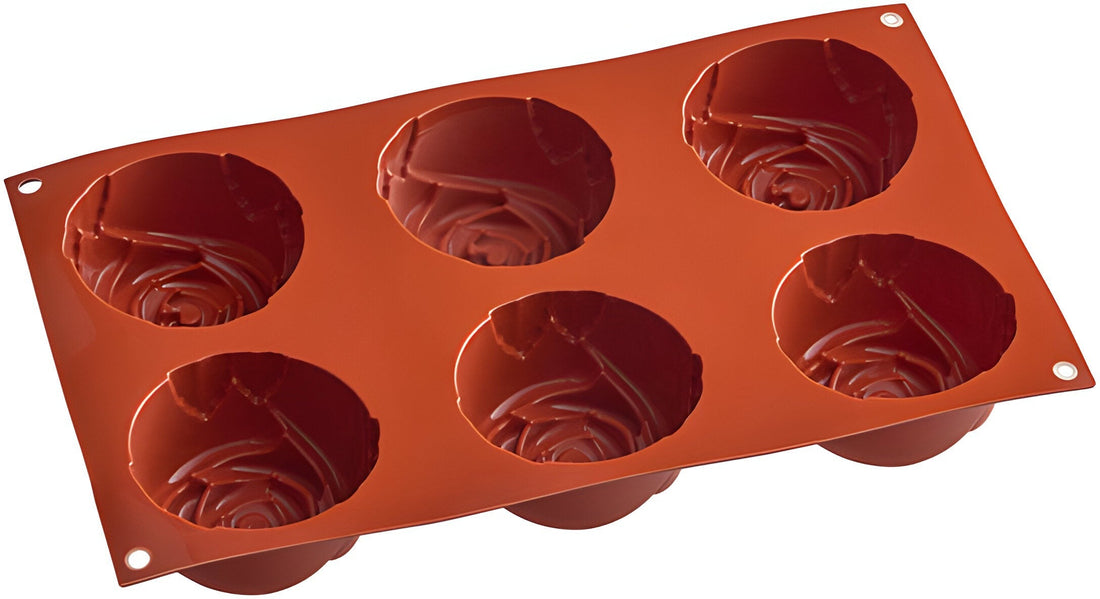 Silikomart - 2.9" x 1.5" Silicone 6 Compartment Rose Baking Mold - SF077