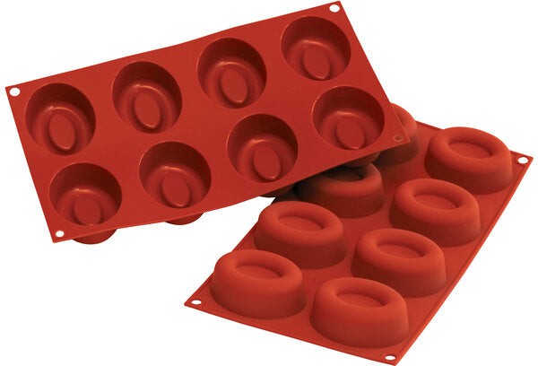 Silikomart - 2.9" x 2.2" x 1" Silicone 8 Compartment Big Oval Savarin Baking Mold - SF085