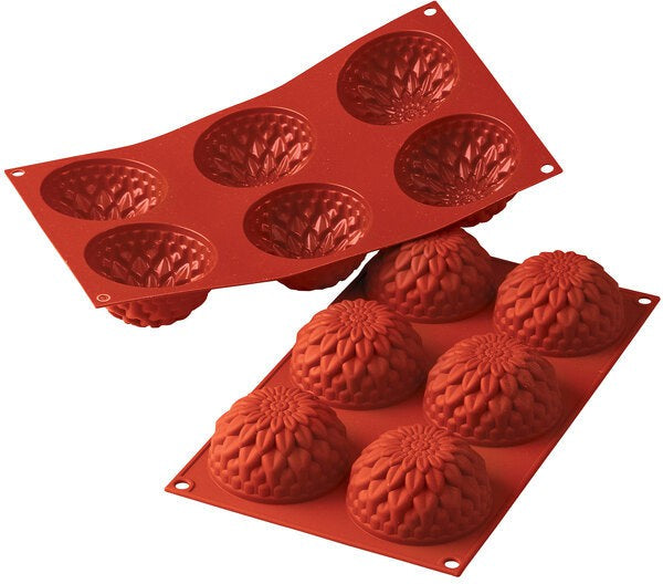 Silikomart - 3" x 1.5" Silicone 6 Compartment Dahlia Baking Mold - SF078