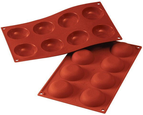 Silikomart - 3" x 2.9" Silicone Red 8 Compartment Krapfen Baking Mold - SQ053