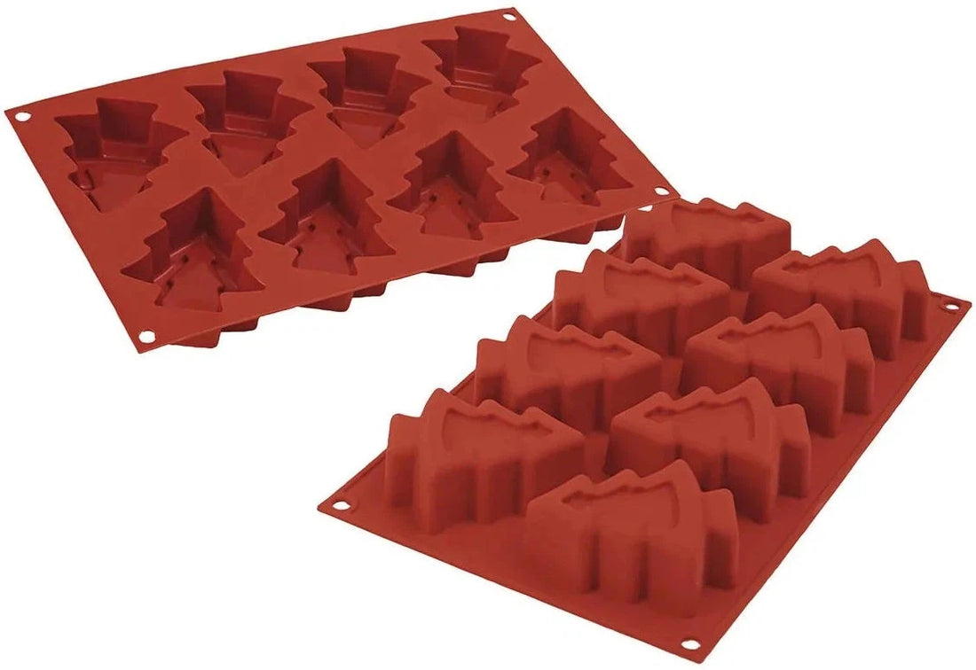 Silikomart - 3.2" x 2.6" x 1.2" Silicone #8 Compartment Pino Tree Baking Mold - SF108