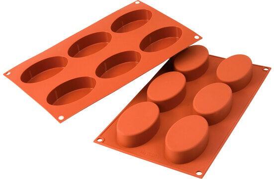 Silikomart - 3.4" x 2" x 0.9" Silicone #6 Compartment Oval Baking Mold - SF111