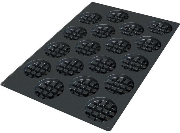 Silikomart - 3.5" x 0.9" Silicone Black 18 Compartment Round Waffle Baking Mold - SQ051