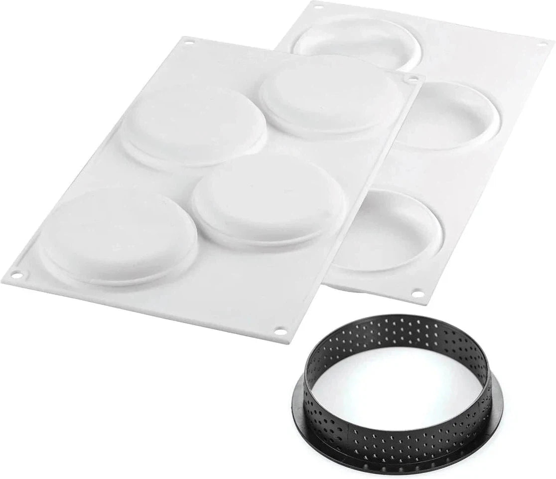 Silikomart - 3.9" x 3.3" 4 Compartment Round Silicone Kit Tarte Ring with 4 Rings - KIT TART RING 100