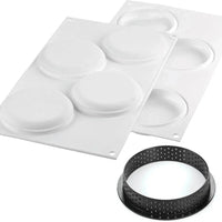 Silikomart - 3.9" x 3.3" 4 Compartment Round Silicone Kit Tarte Ring with 4 Rings - KIT TART RING 100