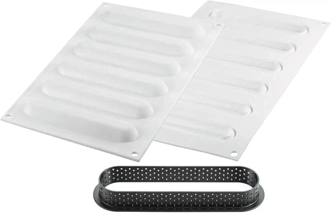 Silikomart - 5.7" x 1.3" Silicone Kit Tarte Ring Oblong, 6 Rings - KIT TARTE RING OBLONG