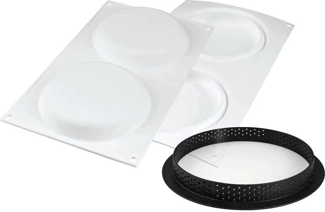 Silikomart - 5.9" x 4.7" 2 Compartment Round Silicone Baking Mold with 2 Rings - KIT TART RING 15
