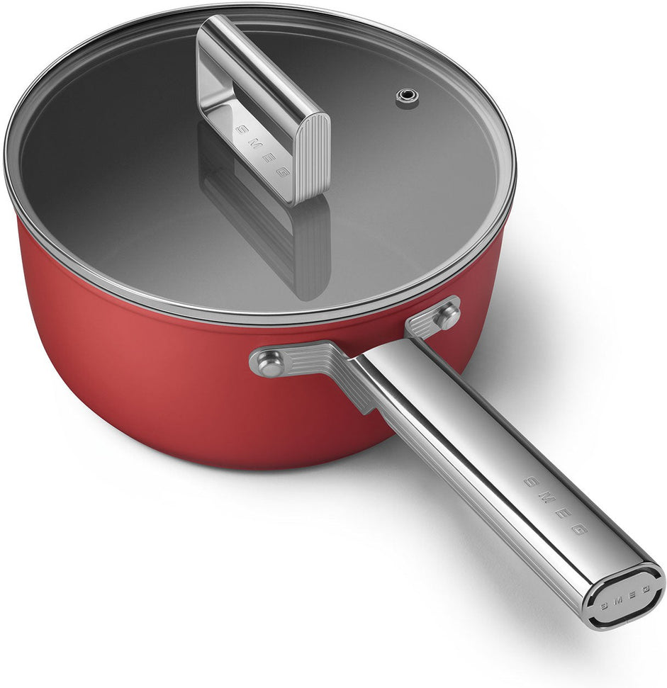 Smeg - 20" Red Non-Stick Sauce Pan With Lid - CKFS2011RDM