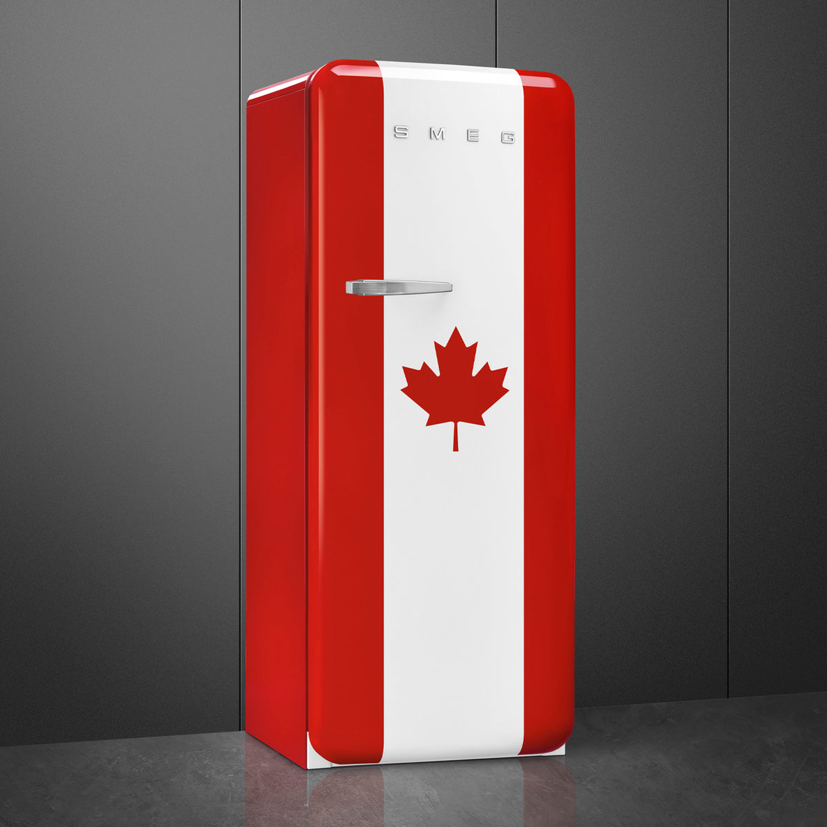 Smeg - 24" 50's Retro Style Canadian Flag Right Hinge Refrigerator - FAB28URDCA3