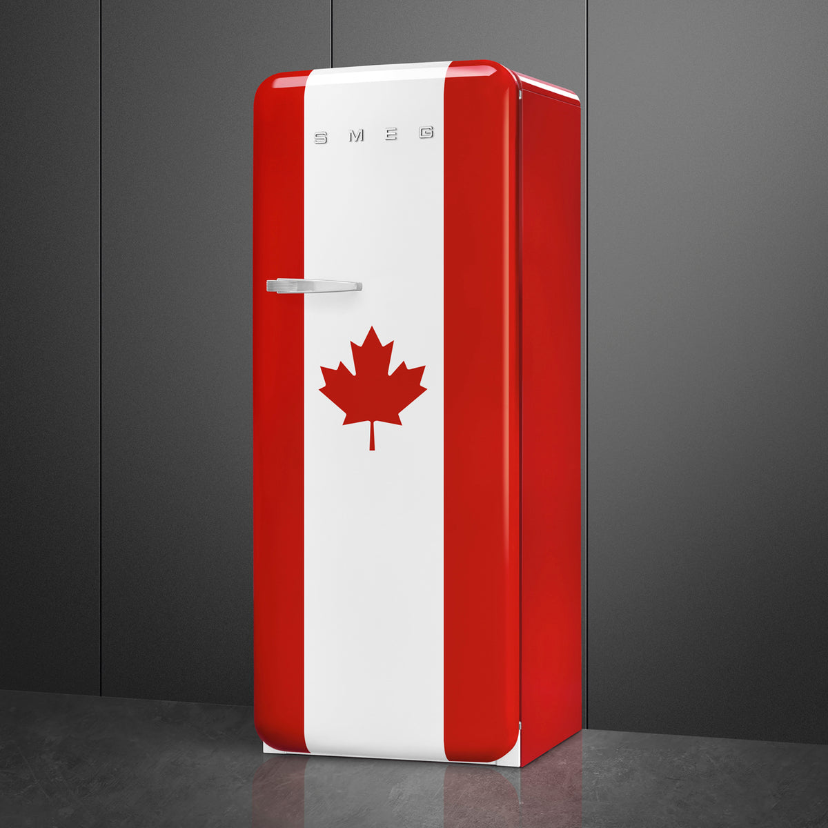 Smeg - 24" 50's Retro Style Canadian Flag Right Hinge Refrigerator - FAB28URDCA3