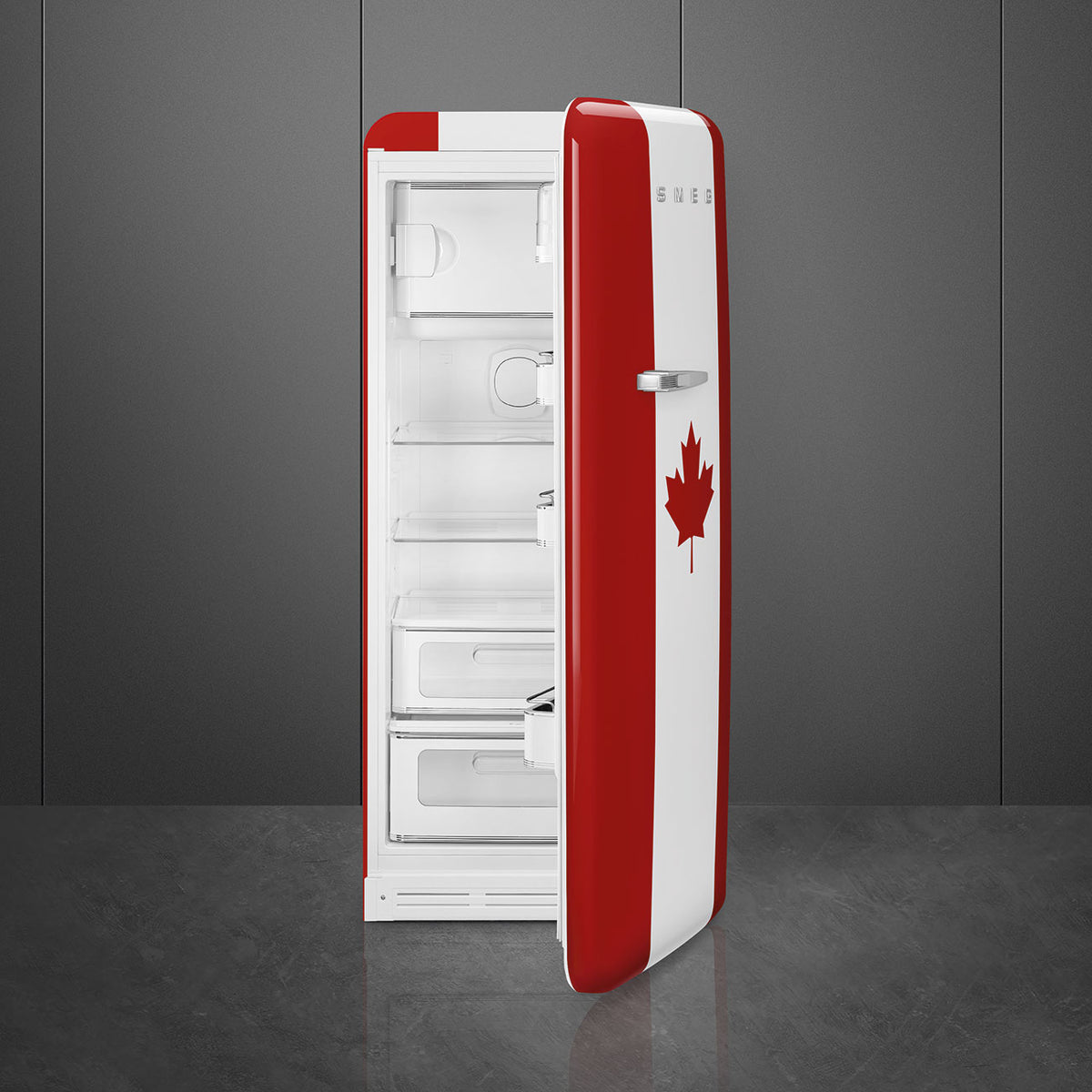Smeg - 24" 50's Retro Style Canadian Flag Right Hinge Refrigerator - FAB28URDCA3