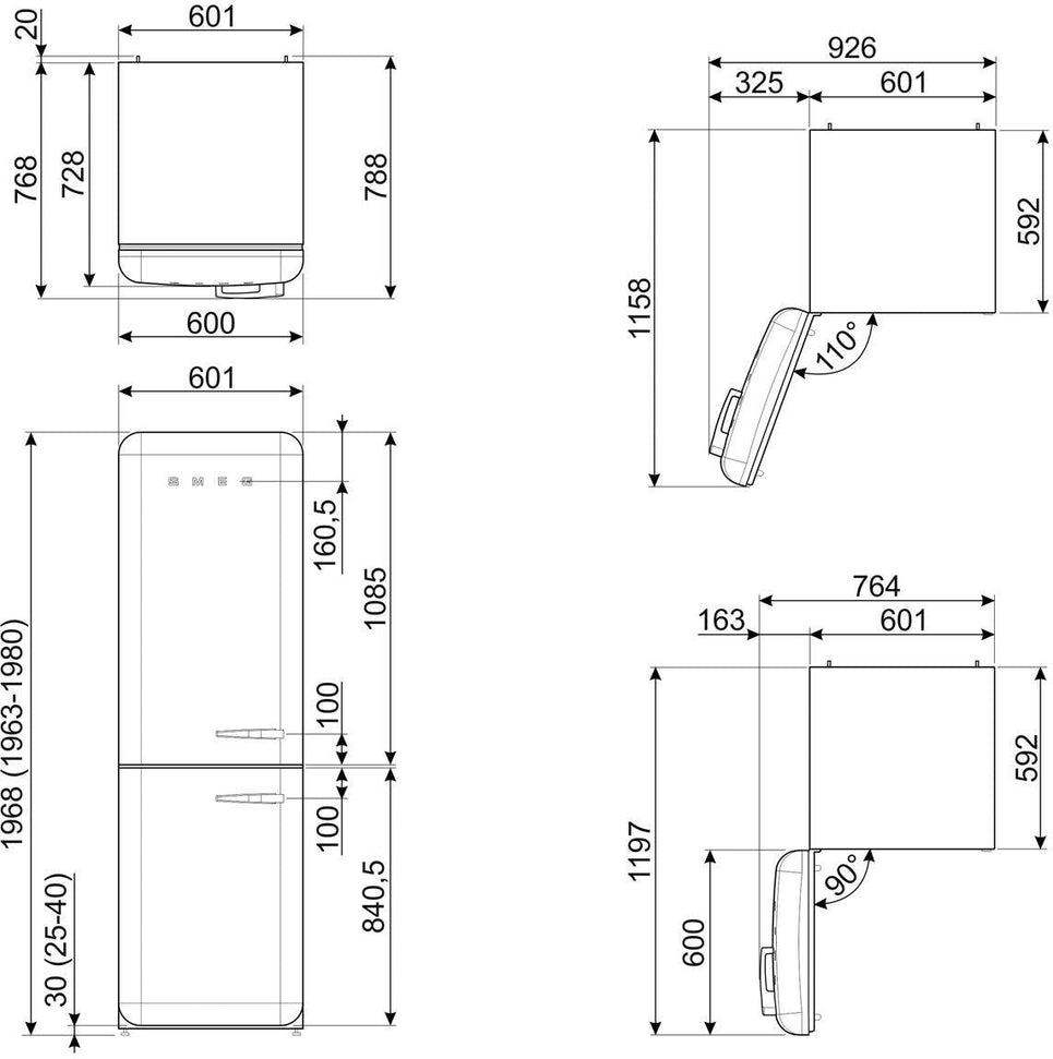 Smeg - 24" 50's Retro Style No Frost RefrigeratorLeft Hinge White - FAB32ULWH3 (Special Order Item)