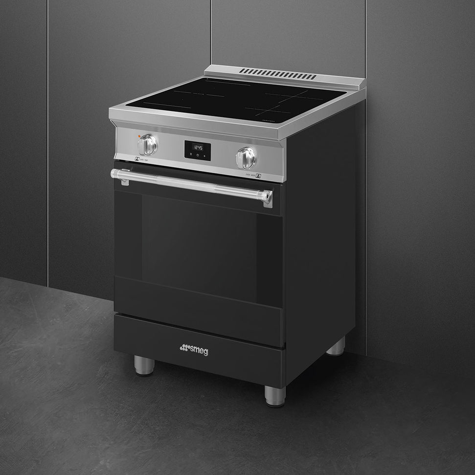Smeg - 24" Freestanding Matte Black Stainless Steel Induction Range - SPR24UIMANX