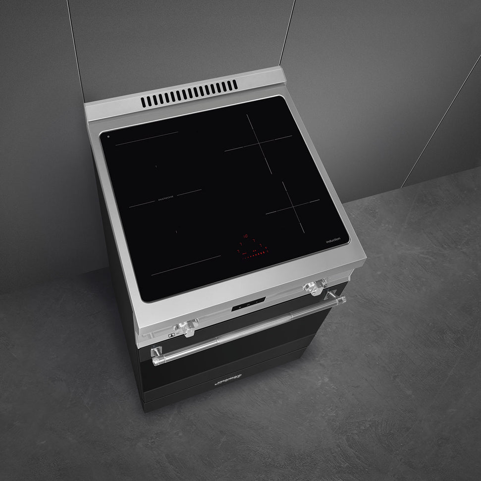 Smeg - 24" Freestanding Matte Black Stainless Steel Induction Range - SPR24UIMANX