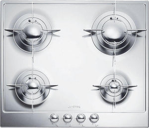 Smeg - 24" Piano Design 4-Burner Gas Drop-In Cooktop - Stainless - PU64ES