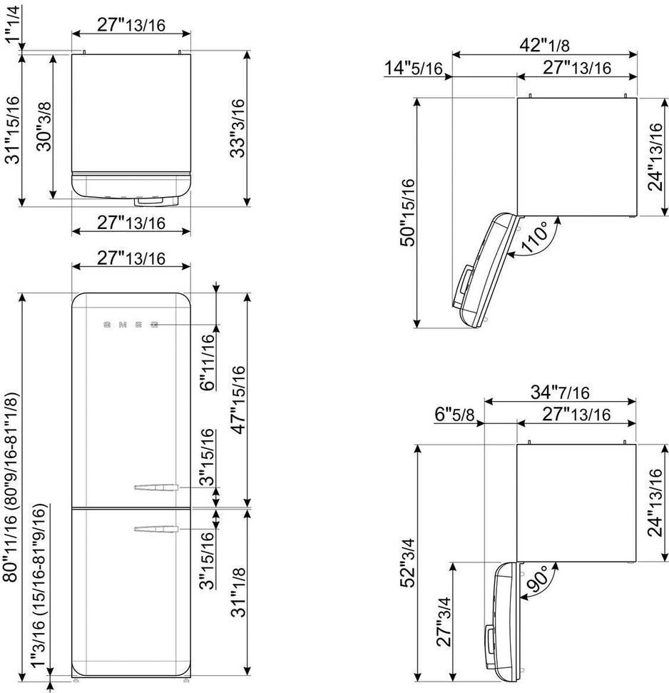 Smeg - 27" 50's Retro Style Bottom Mount Freezer Left Hinge Cream - FAB38ULCR (Special Order Item)