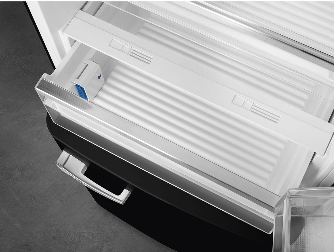 Smeg - 27" 50's Retro Style Bottom Mount Freezer Right Hinge Black - FAB38URBL (Special Order Item)