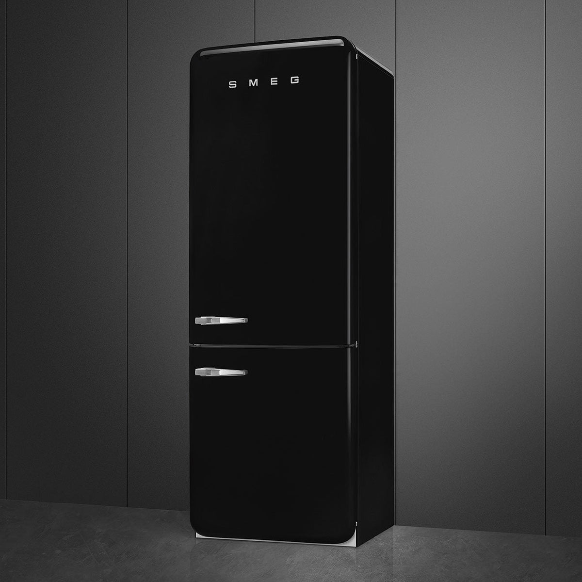 Smeg - 27" 50's Retro Style Bottom Mount Freezer Right Hinge Black - FAB38URBL (Special Order Item)