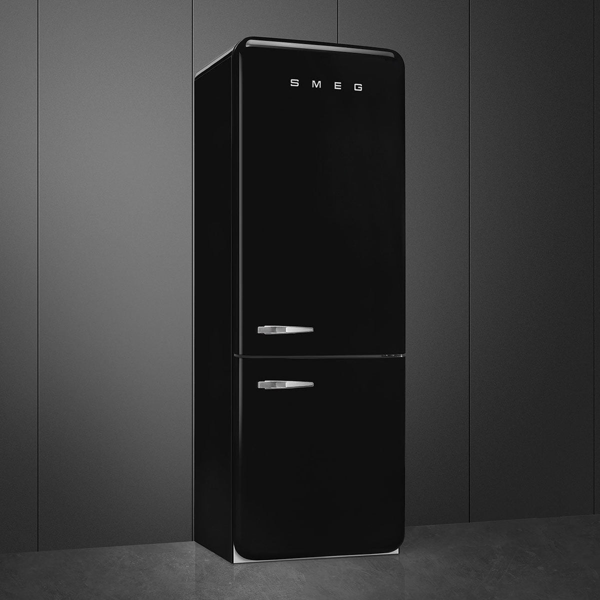 Smeg - 27" 50's Retro Style Bottom Mount Freezer Right Hinge Black - FAB38URBL (Special Order Item)