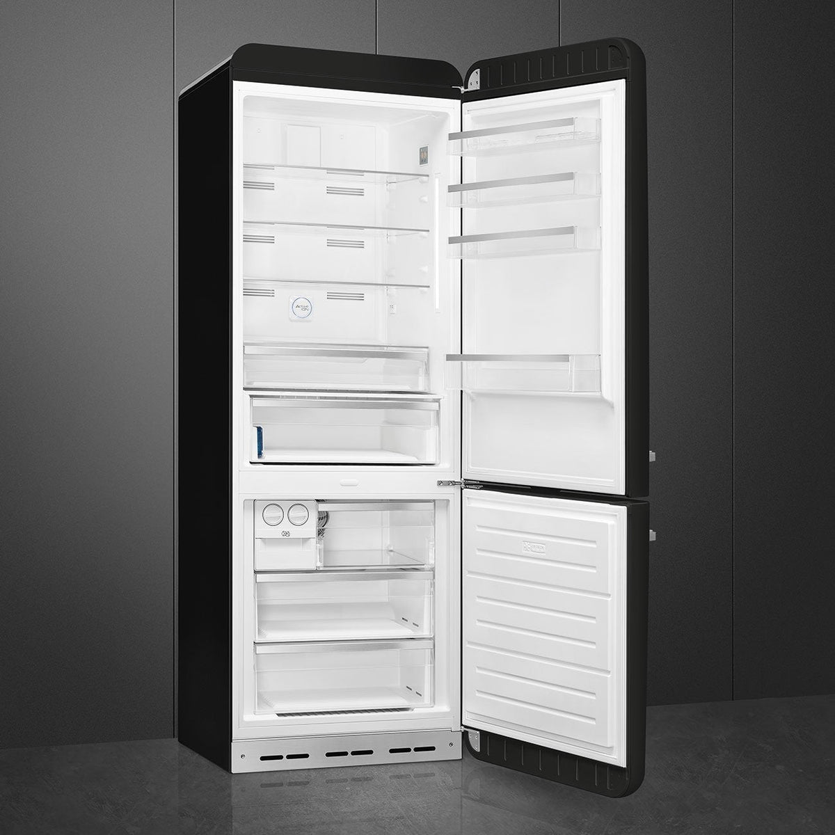 Smeg - 27" 50's Retro Style Bottom Mount Freezer Right Hinge Black - FAB38URBL (Special Order Item)
