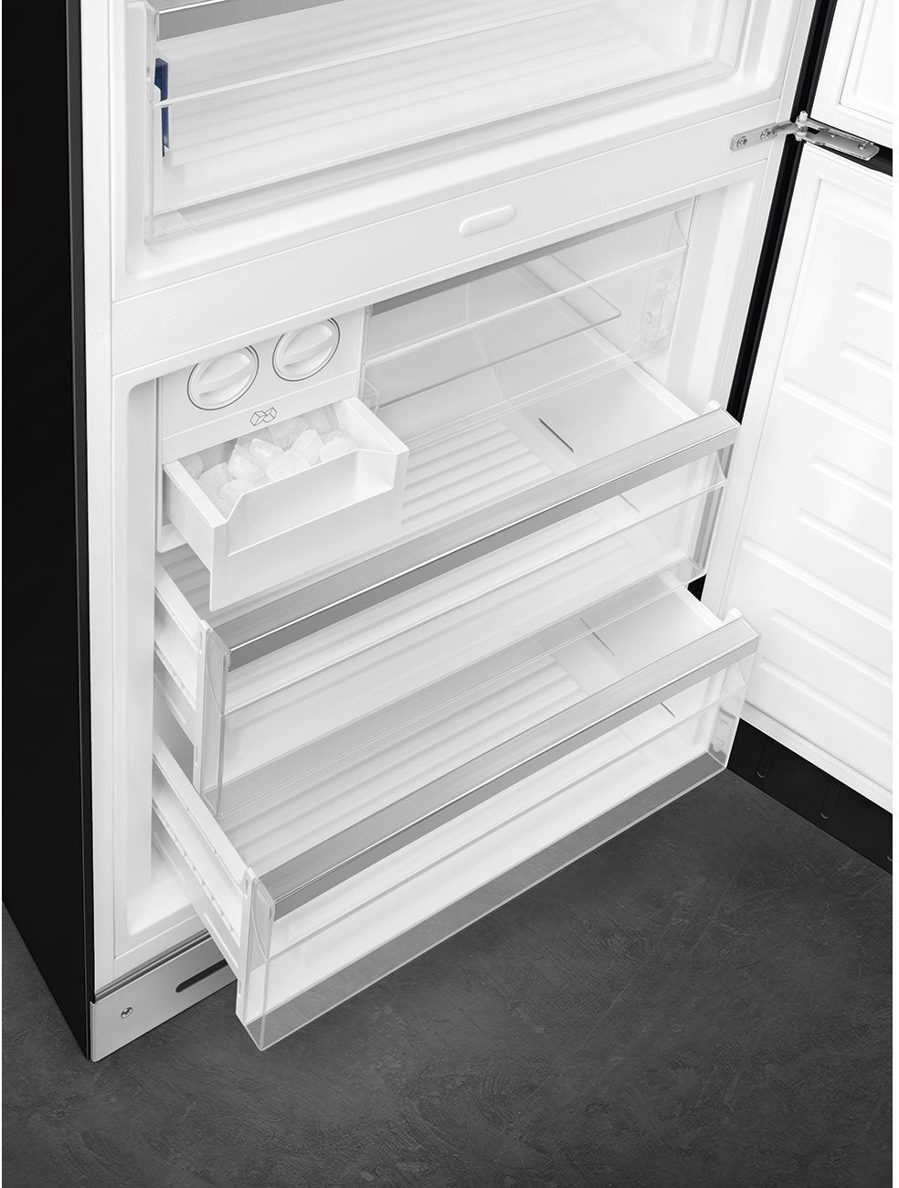 Smeg - 27" 50's Retro Style Bottom Mount Freezer Right Hinge Black - FAB38URBL (Special Order Item)