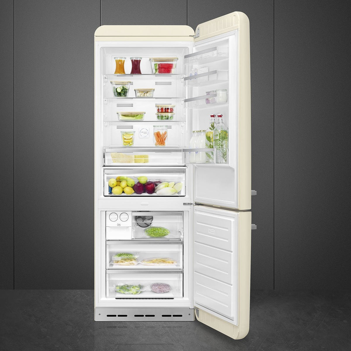 Smeg - 27" 50's Retro Style Bottom Mount Freezer Right Hinge Cream - FAB38URCR (Special Order Item)