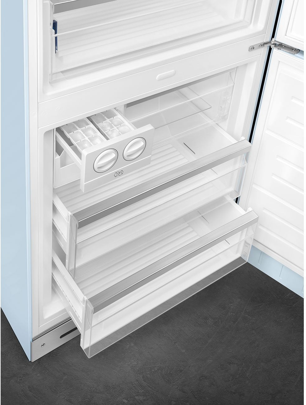 Smeg - 27" 50's Retro Style Bottom Mount Freezer Right Hinge Pastel Blue - FAB38URPB (Special Order Item)