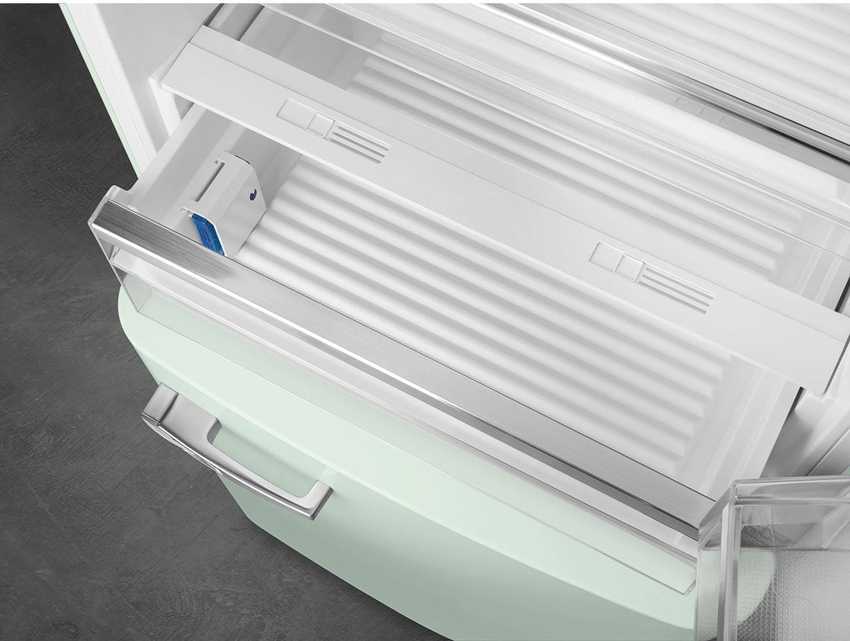 Smeg - 27" 50's Retro Style Bottom Mount Freezer Right Hinge Pastel Green - FAB38URPG (Special Order Item)