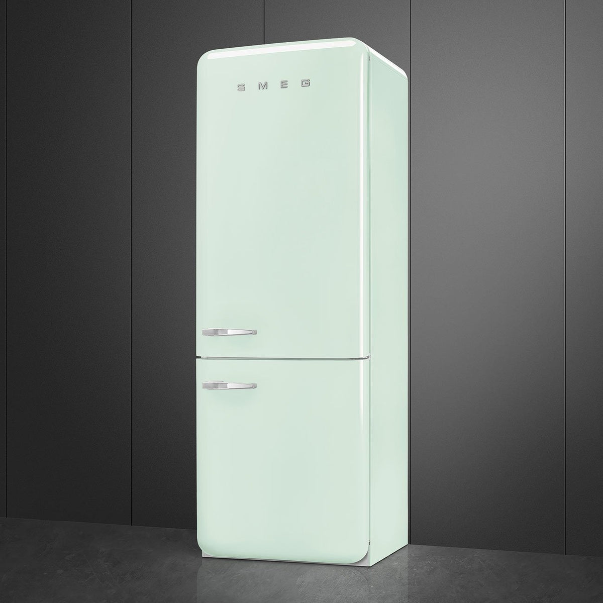Smeg - 27" 50's Retro Style Bottom Mount Freezer Right Hinge Pastel Green - FAB38URPG (Special Order Item)