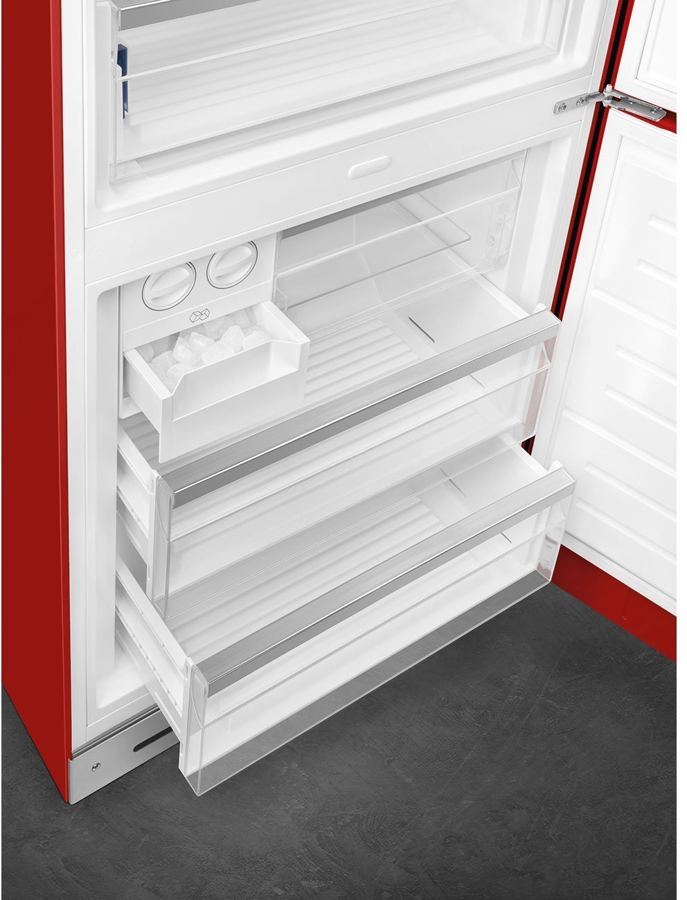 Smeg - 27" 50's Retro Style Bottom Mount Freezer Right Hinge Red - FAB38URRD (Special Order Item)