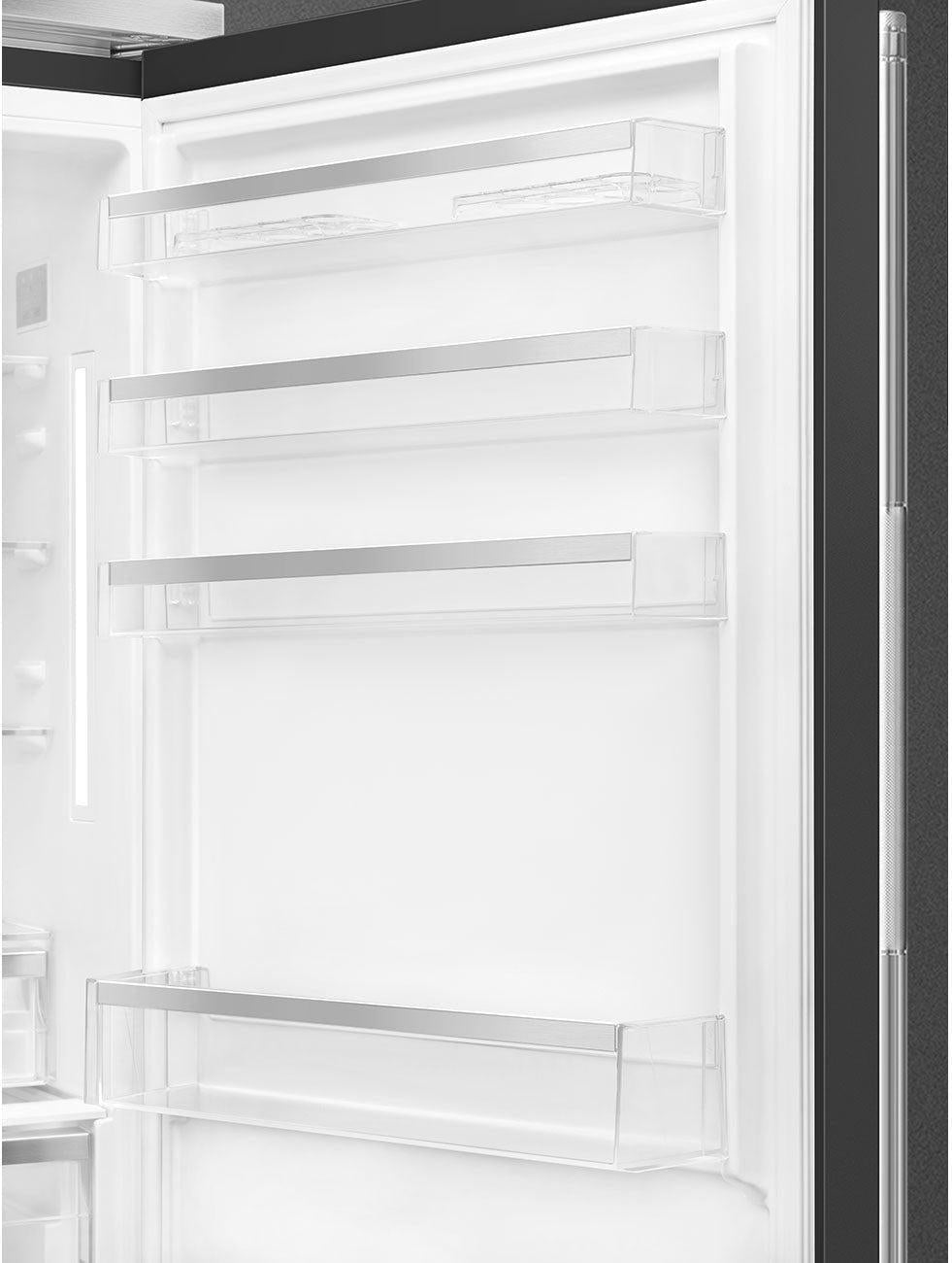 Smeg - 27" Bottom Mount Black Matte Right Hinge Fridge with Pro Handles - BM27URMB